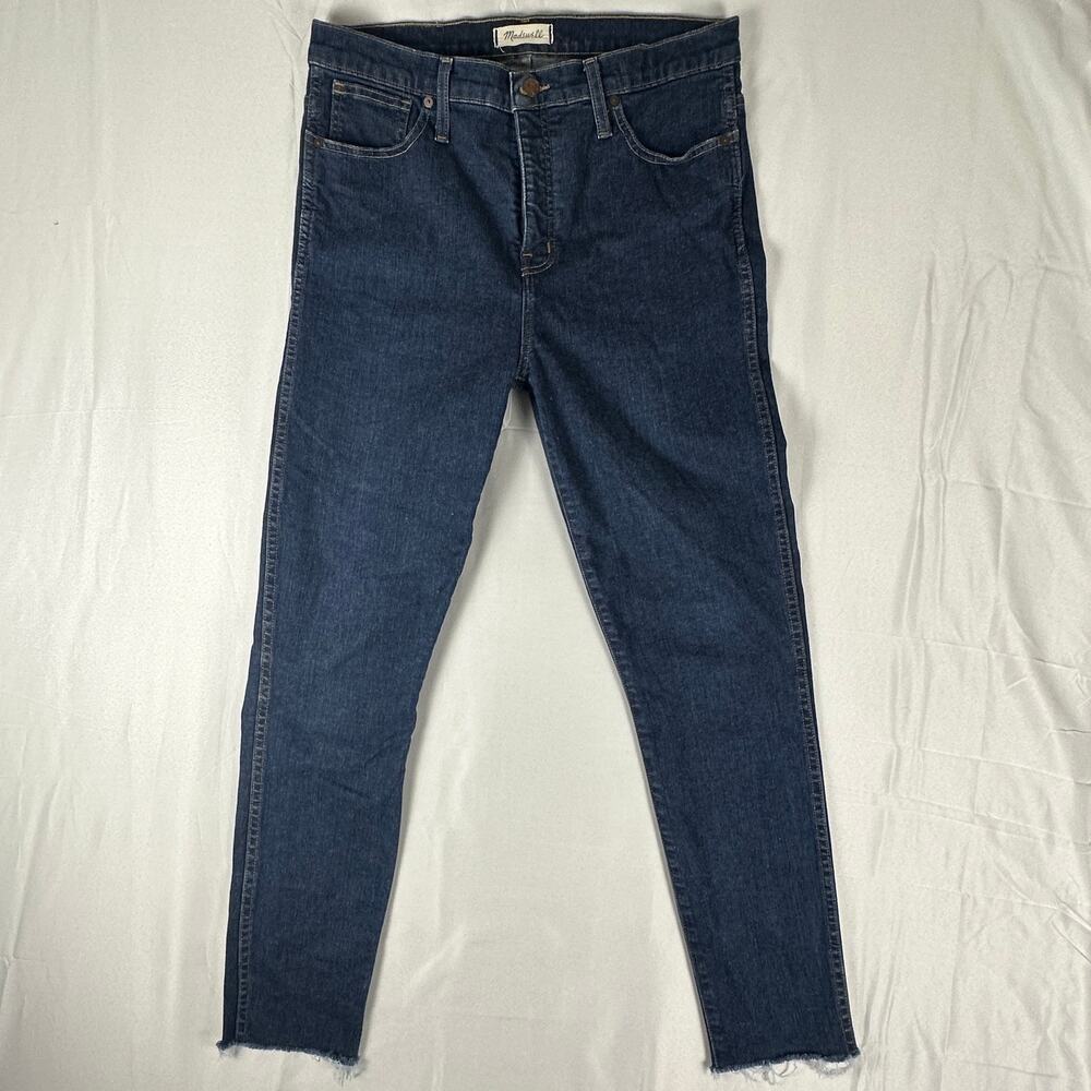 Madewell 10 High Rise Skinny Jeans Dark Wash Raw Hem Size 31